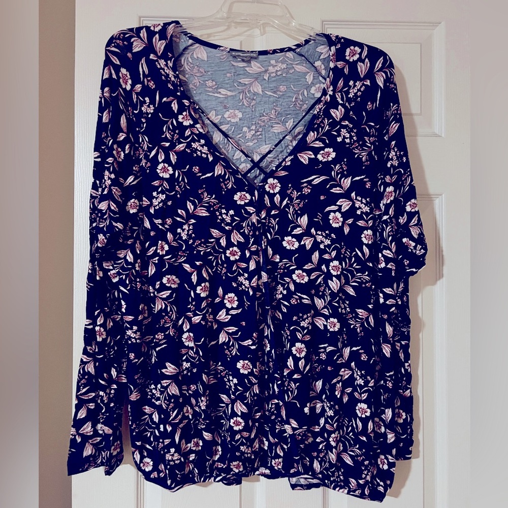 Warehouse One Cross-Over Banded Hem Top - XXL